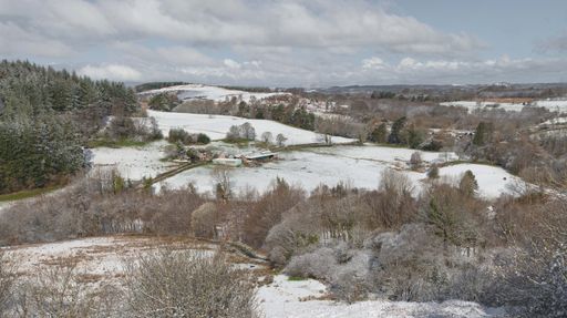 An aerial view of the natural landscape in north Wales in winter
