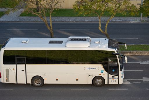 A photo of the bus of the Barraqueiro Transportes company  in Lisbon