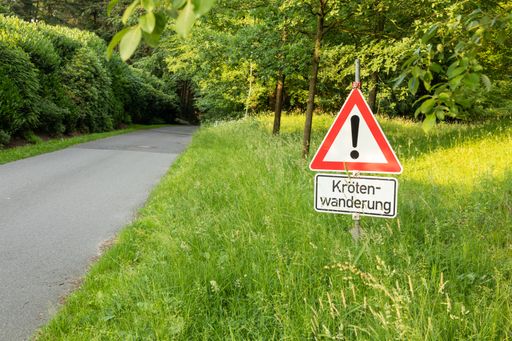 A closeup of a sign with german text krotenwanderung