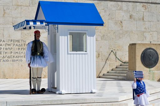 Greece, Athens 25 March 2022 , Syntagma Square, change of presidential guard at the monument of the unknown soldier, Greek Parliament, evzones