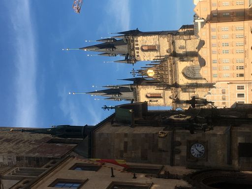 A vertical shot of Church of Mother of God before Tyn in the Old Town of Prague, Czech Republic