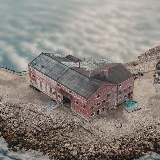 An aerial view of abandoned mine facilities in the western part of Greenland