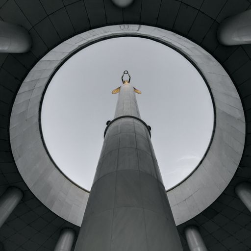 A low-angle shot from the inside of a memorial of the Fallen Heroes of Macedonia.