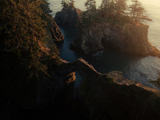 A aerial shot of hiking the Oregon coast