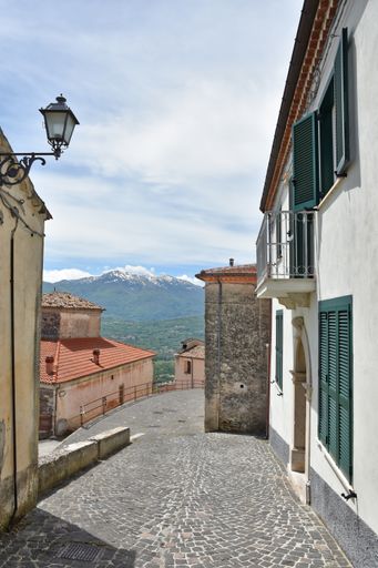 A medieval stone floor in the street among the houses of Macchiagodena village in Molise region, Italy