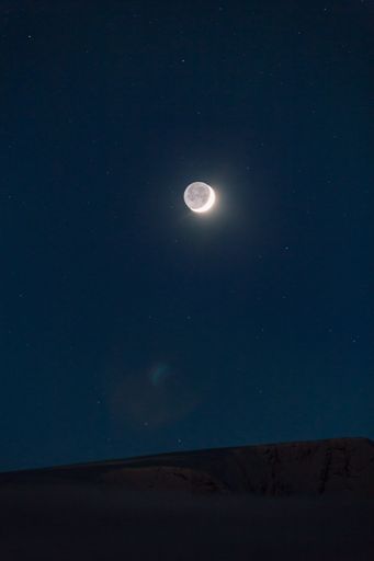A vertical shot of the full moon in the sky full of stars at night time