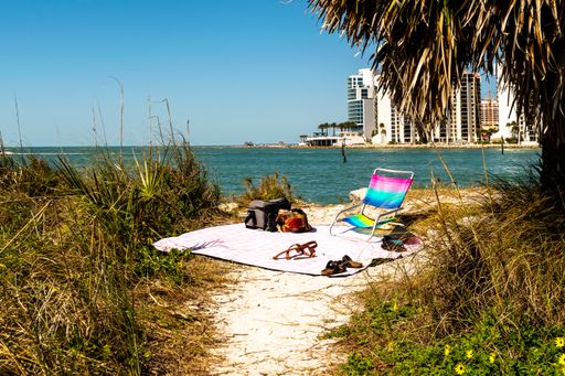 a shot of picnic area agaisnt ocean view