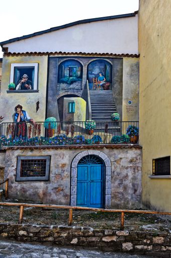 Mural paintings on a house in Satriano di Lucania, a village in the Basilicata region of Italy.