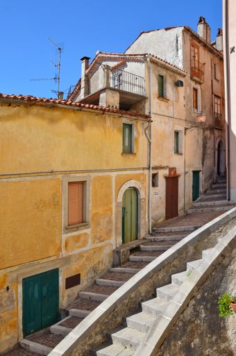 A narrow street in Rivello, a village in the Basilicata region in Italy.