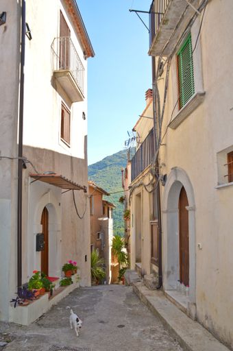 A narrow street in Rivello, a village in the Basilicata region in Italy.
