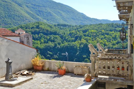 A narrow street in Rivello, a village in the Basilicata region in Italy