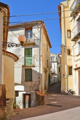 A narrow street in Rivello, a village in the Basilicata region in Italy.