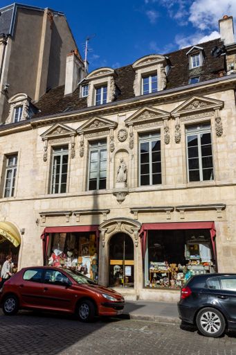 A closeup of historical buildings in downtown Dijon, France, Europe