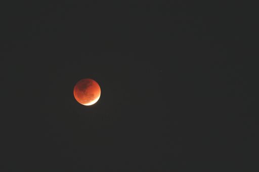 Beautiful lonely red moon in the dark sky