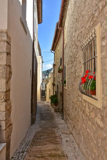 A narrow street among the houses of Castro dei Volsci in the Lazio region of Italy