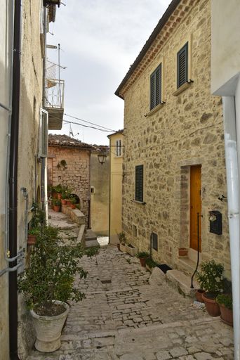 A narrow street among the houses of Ferrazzano in the Molise region of Italy