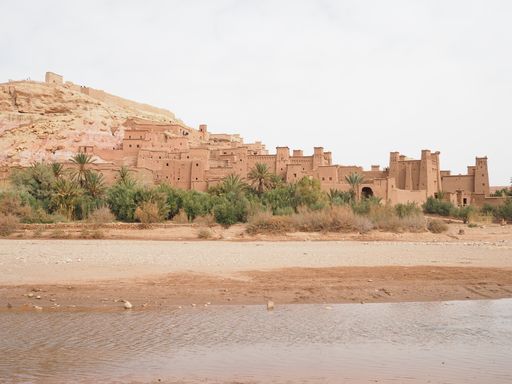 A view from the river of Ait Ben Haddou, Ouarzazate, Morocco, used in movie set, door of the desert
