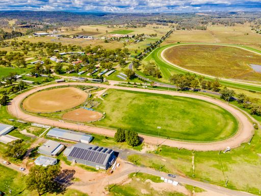 An aerial view of Inverell race track in Inverell, New South Wales, Australia