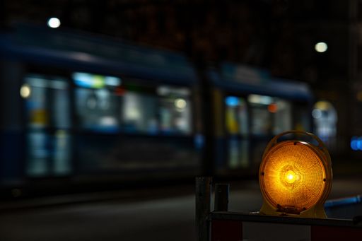 illuininated construction site marking by night in Germany