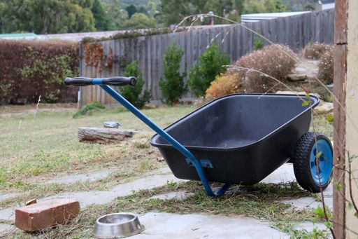 cart in garden being used for garden maintenance