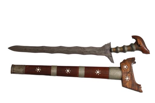 A Kris or Keris Filipino Sword and Sheath on White isolated Background