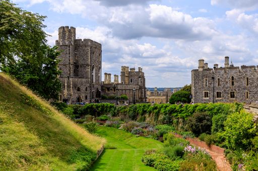A scenic view of the Windsor Castle with the garden, Berkshire, United Kingdom
