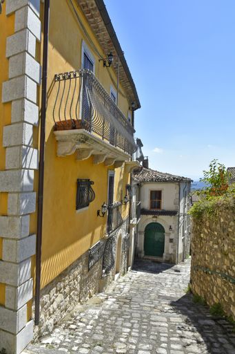 A vertical shot of a typical street in Santa Croce del Sannio village in the Campania region of Italy