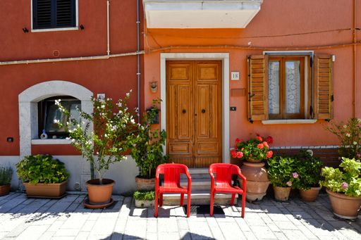 A typical house facade in Santa Croce del Sannio village in the Molise region of Italy