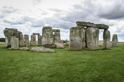 The cloudy sky over historic Stonehenge monument on Salisbury Plain, Wiltshire, UK