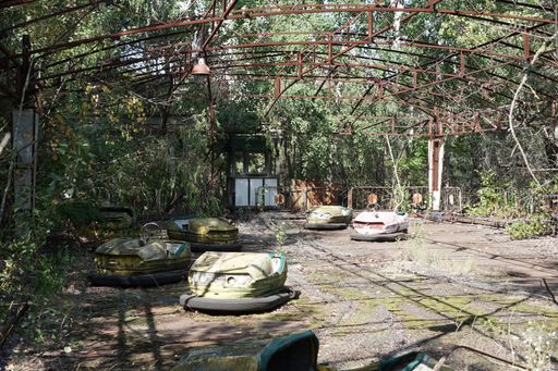 An old abandoned autodrome in the ghost town of Pripyat