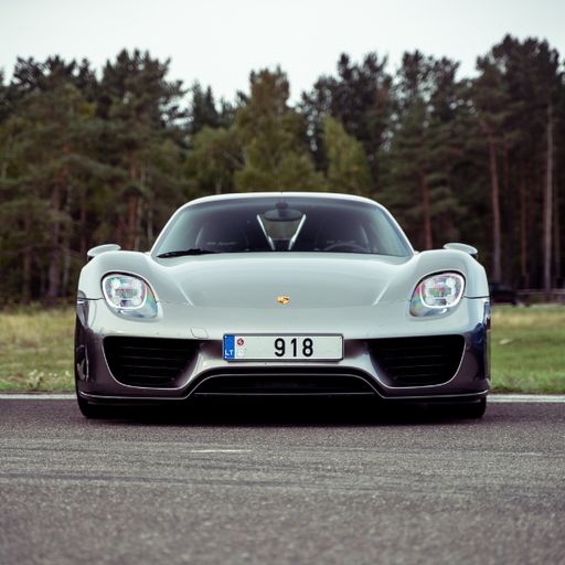 The luxury Silver Porsche 918 on the racetrack
