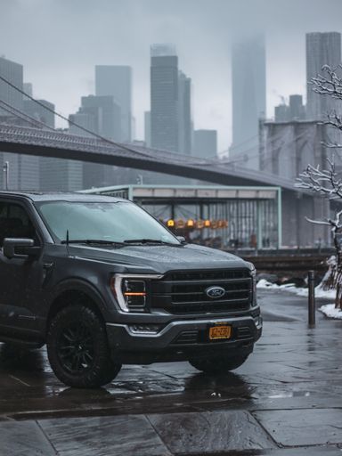 A closeup of a truck in New York City