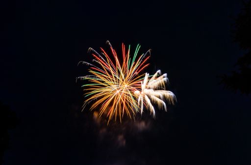 A view of colorful fireworks in the night sky glittering and creating a festive mood