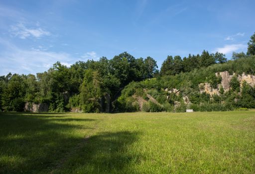 Mauthausen Concentration camp memorial site. The quarry and the staircase (Stairs of Death). Selective focus. Sunny summer day