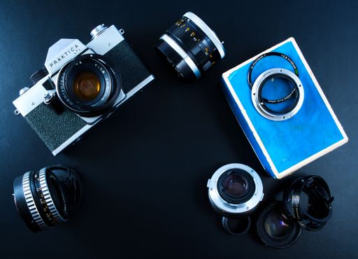 Old Vintage Camera And Lenses And Glass Ring Parts