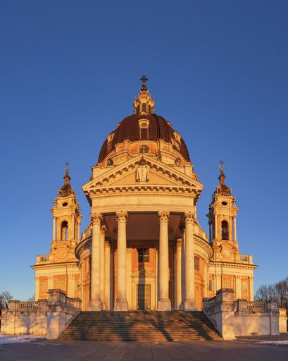A vertical shot of the Basilica of Superga under a clear sky in daylight, Italy