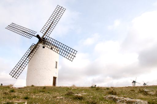A closeup shot of a Spanish windmill in Campo de Criptana