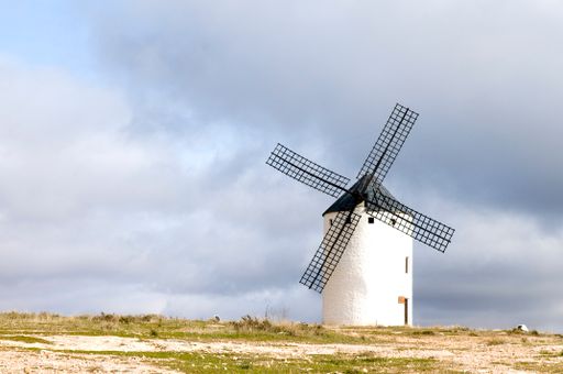 A closeup shot of a Spanish windmill in Campo de Criptana