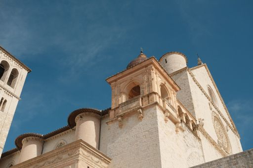 A low angle shot of the Basilica of Saint Francis of Assisi. Italy.