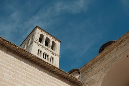 A low angle shot of the Basilica of Saint Francis of Assisi. Italy.
