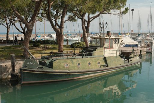 A close-up shot of boats in the harbor, Lake Garda, Italy