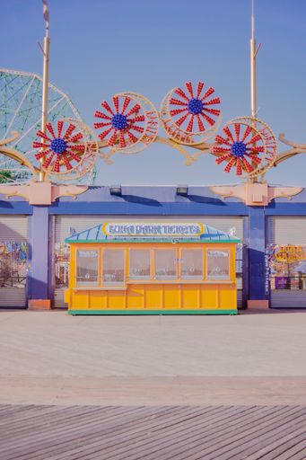 A vertical shot of an amusement park entrance in Coney Island, New York