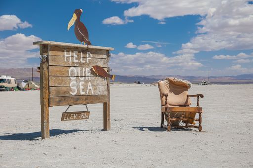 Renegade artists have created odd installations along the dry lakeshore of the Salton Sea in Bombay Beach.
