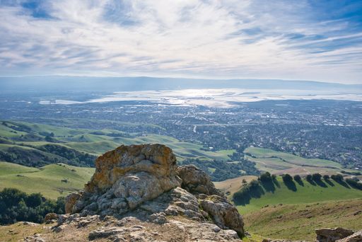 A panoramic shot of the beautiful view in Mission Peak Regional Preserve, located in Fremont, USA