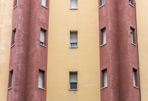 The colorful residential building closeup shot