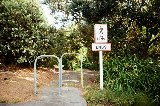 A bicycle road and ends sign at public park Auckland
