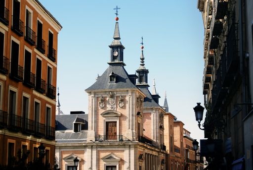 A breathtaking shot of the facades of the historical buildings captured in Madrid, Spain