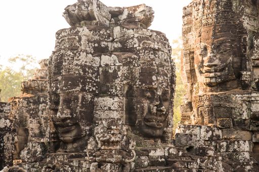 A closeup shot of statue details on the Angkor Wat Temple in Cambodia