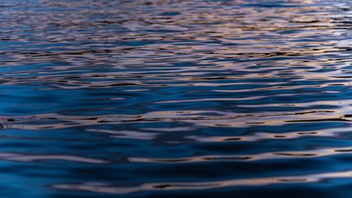 A close up shot of sea water reflecting sunset colors