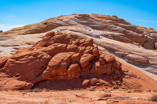 Amazing colors and shape of the Fire Wave rock in Valley of Fire State Park, Nevada, USA